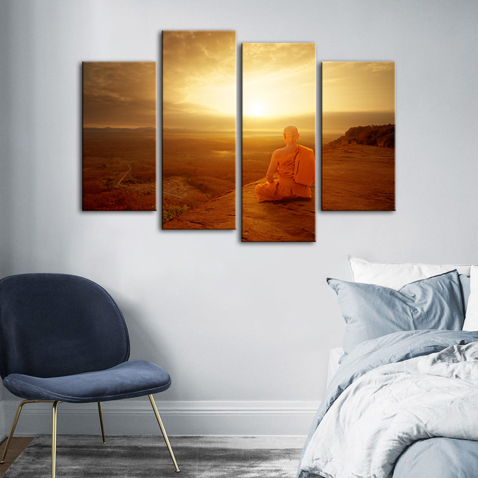4 Piece Tranquil Cliffside Sunset  - Canvas Wall Art Painting | Bowlift