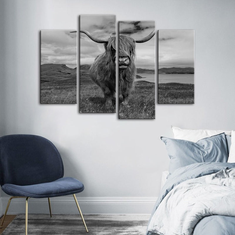 4 Piece Black And White Cow - Canvas Wall Art Painting | Bowlift