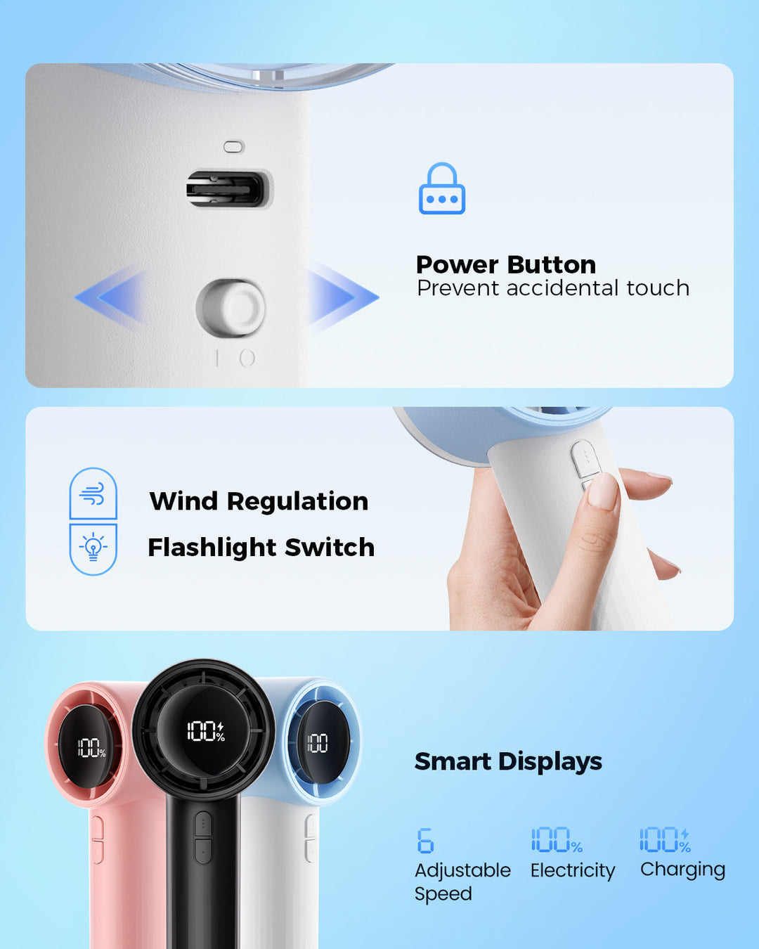 Portable High Speed Handheld Turbo Fan with LED Display | Bowlift