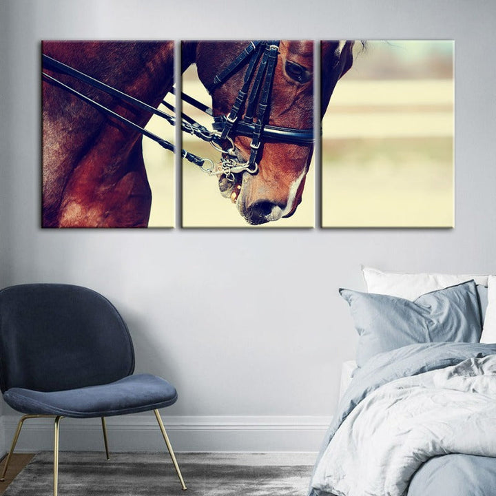 Graceful Haltered Horse-Canvas Wall Art Painting 3 Pieces | Bowlift