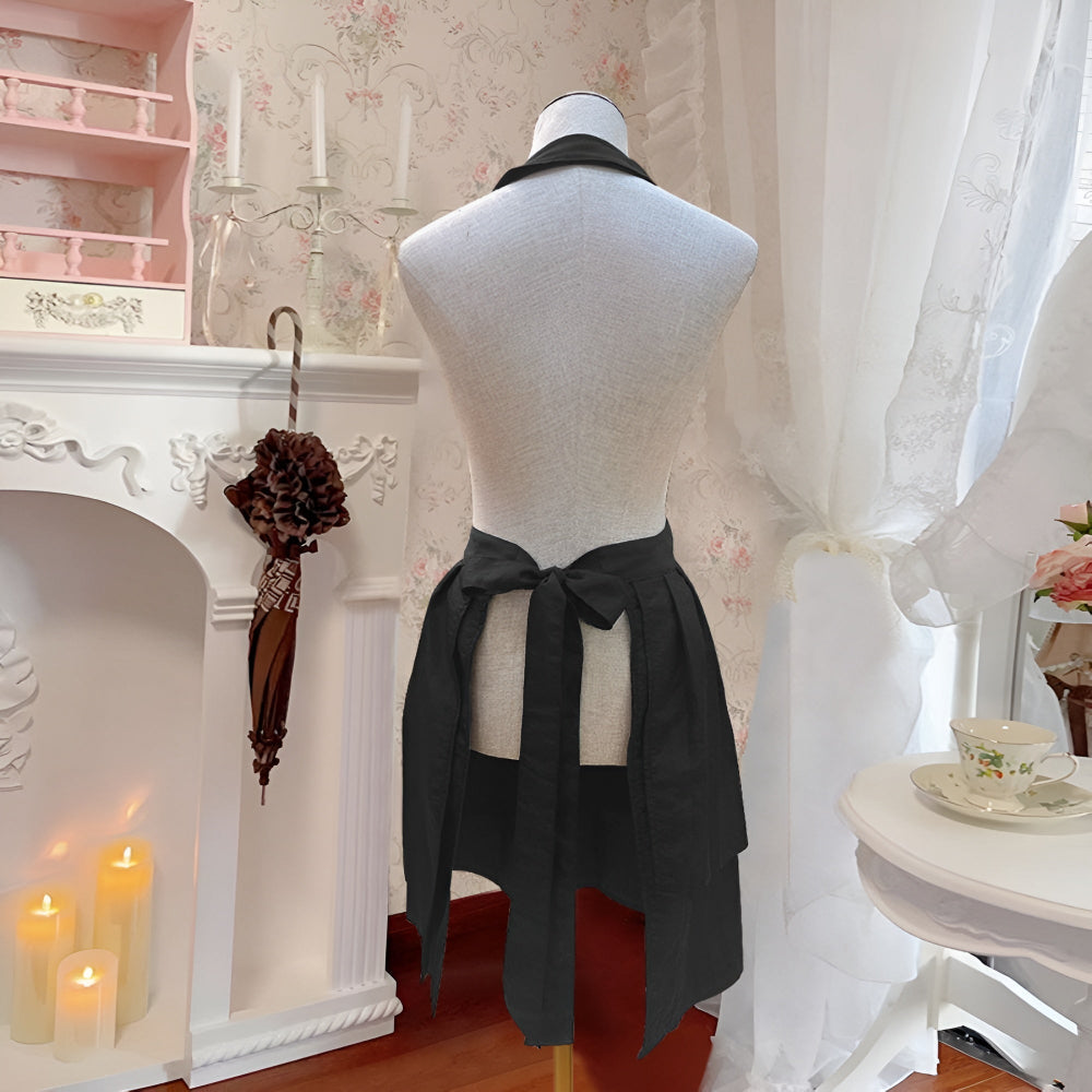 BowLift | V-Neck Halter Black Tie-Back Apron