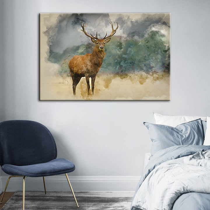 Watercolor Plains Deer - Canvas Wall Art Painting | Bowlift