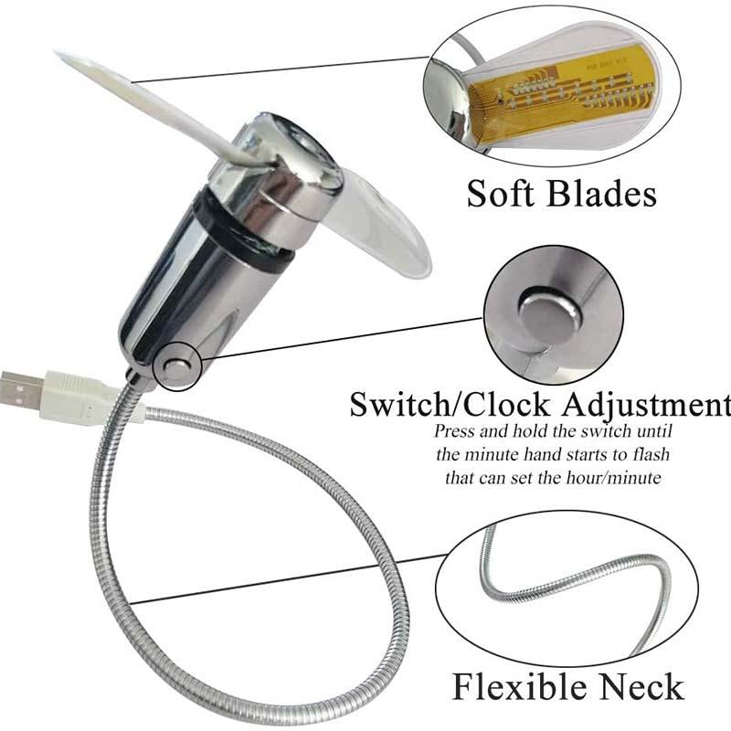 USB Fan with LED Clock Lighting | Bowlift