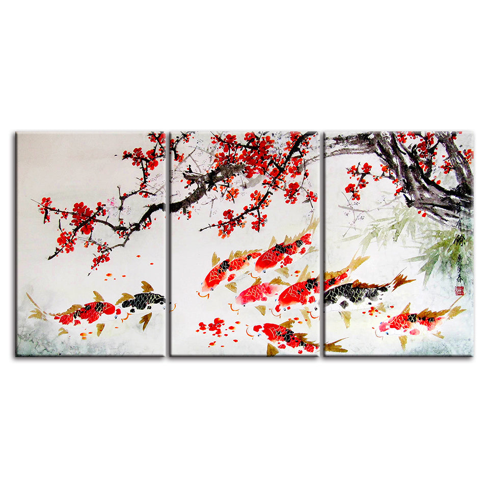 Red Koi 3 Piece - Canvas Wall Art Painting | Bowlift