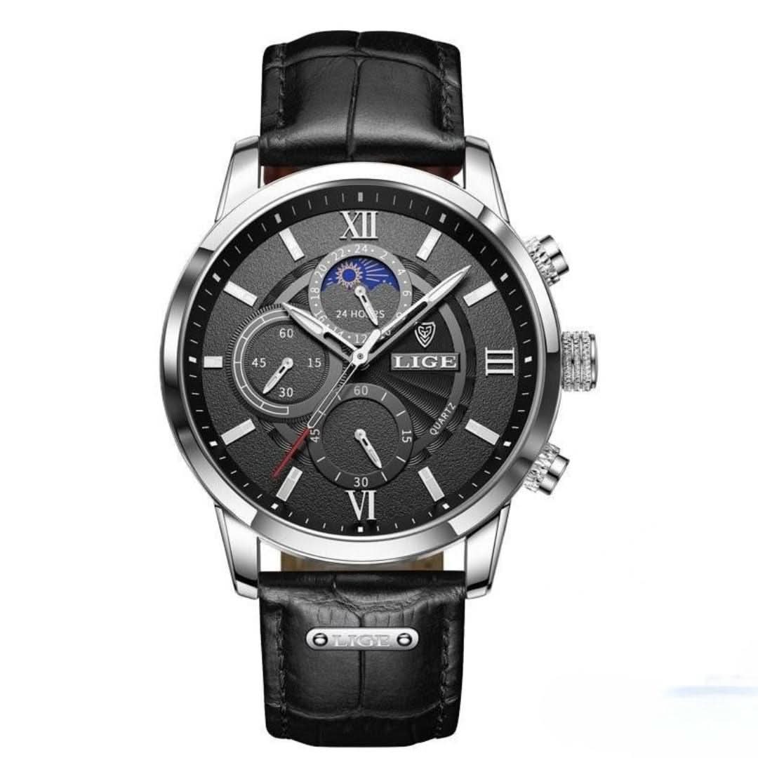 BowLift | Men’s Stainless Steel Leather Strap Watch with Date
