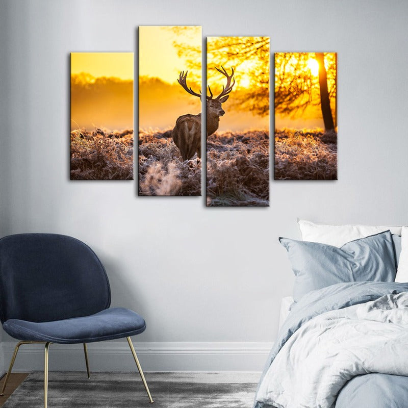 4 Piece Winter Deer at Dawn - Canvas Wall Art Painting | Bowlift