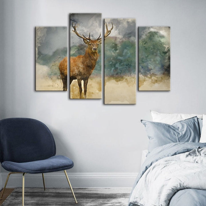4 Piece Watercolor Plains Deer - Canvas Wall Art Painting | Bowlift