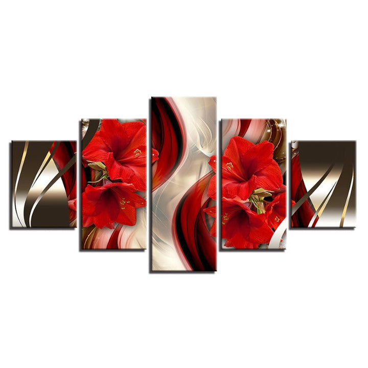 5 Piece Black Background Red Hibiscus Flower - Canvas Wall Art Painting | Bowlift