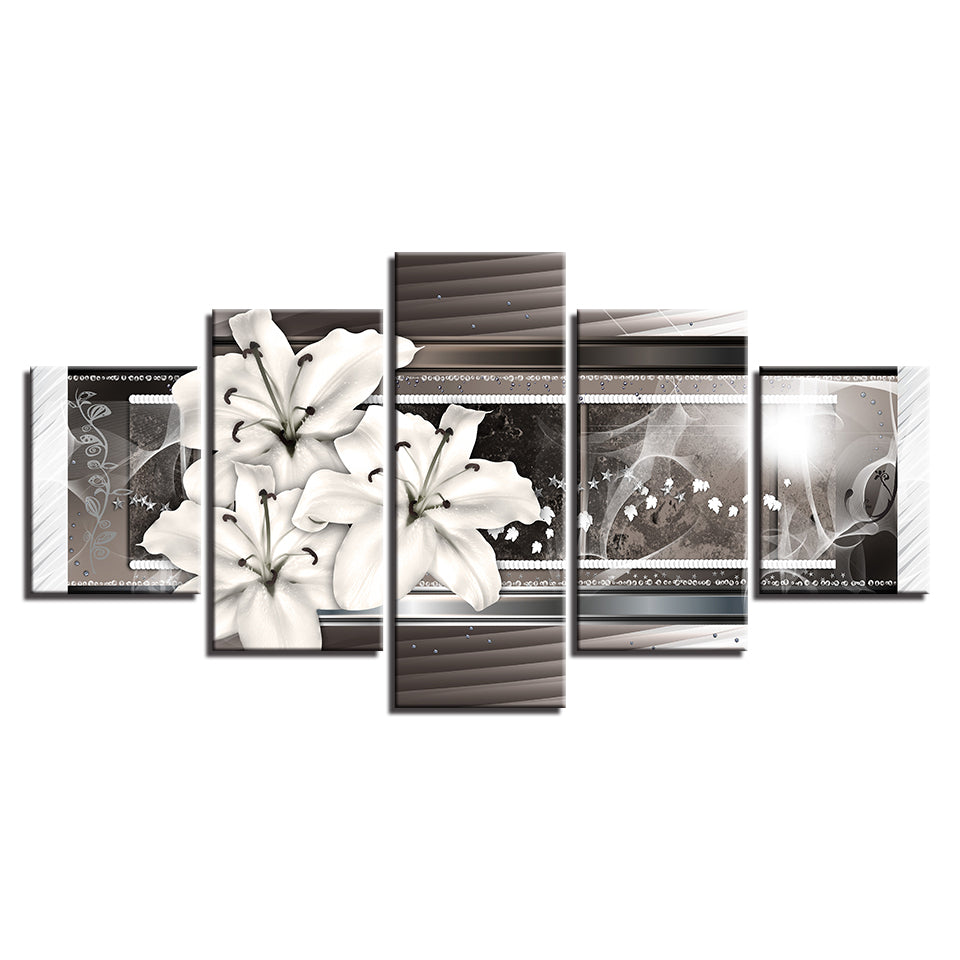 Grayscale White Lilies 5 Piece - Canvas Wall Art Painting | Bowlift
