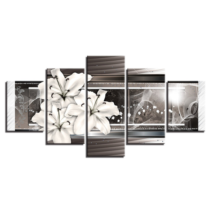 Grayscale White Lilies 5 Piece - Canvas Wall Art Painting | Bowlift