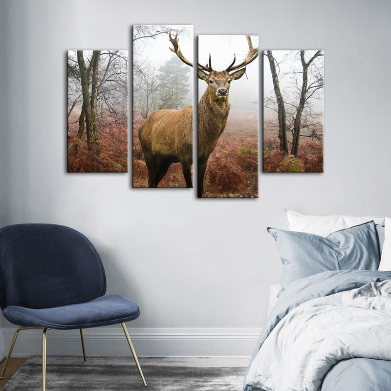 4 Piece Misty Fall Deer - Canvas Wall Art Painting | Bowlift