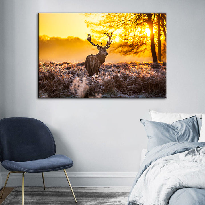 Winter Deer at Dawn - Canvas Wall Art Painting | Bowlift