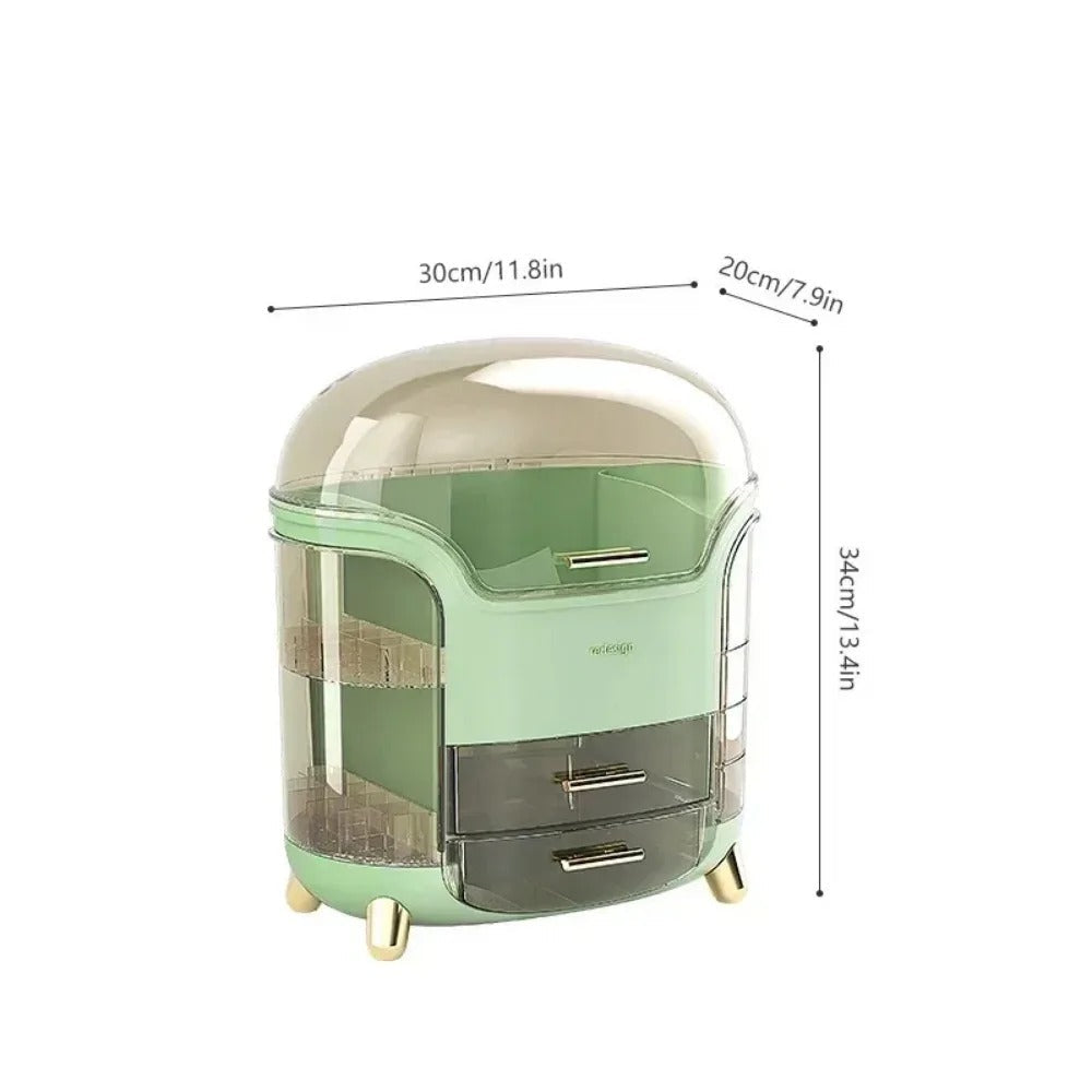 Luxury Transparent Makeup Organizer with Rotating Doors and Drawers | Bowlift