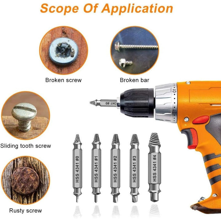 Universal Screw Extractor Set with Dual-Ended Bits Bowlift