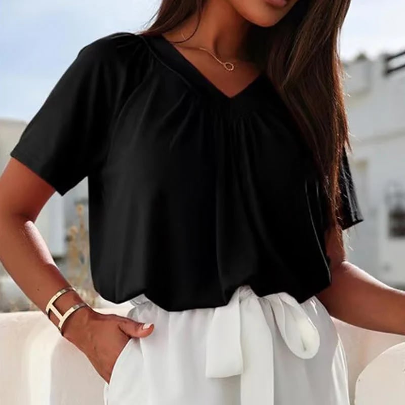 BowLift | Women's Casual Pleated V-Neck Short-Sleeve Top