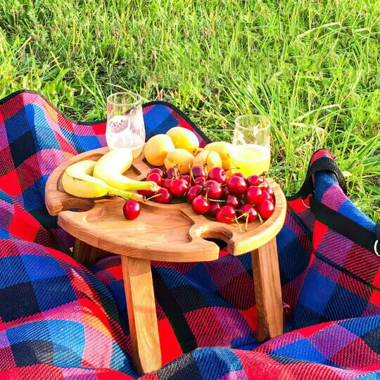 Wooden Outdoor Folding Picnic Table-With Glass Holder | Bowlift