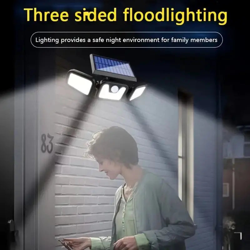 BowLift | Solar LED Floodlight with Motion Sensor – 3-Head Outdoor Security Lighting for Garden, Driveway & Garage