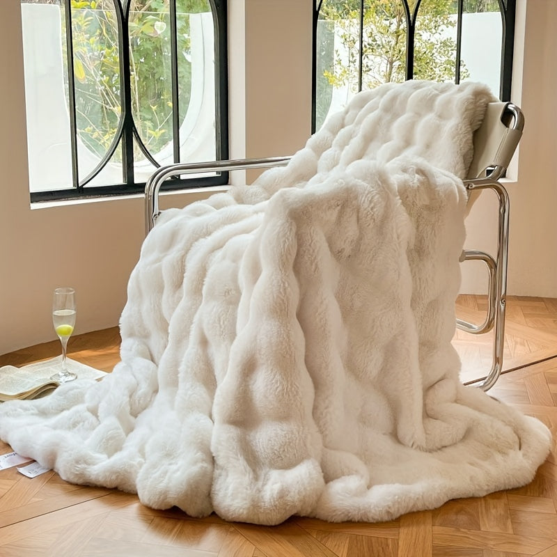 Faux Rabbit Fur Fleece Bowliftanket – Luxury Warm Couch Bowliftanket for Napping and Air Conditioning | Soft and Thick Bowliftanket | Bowlift