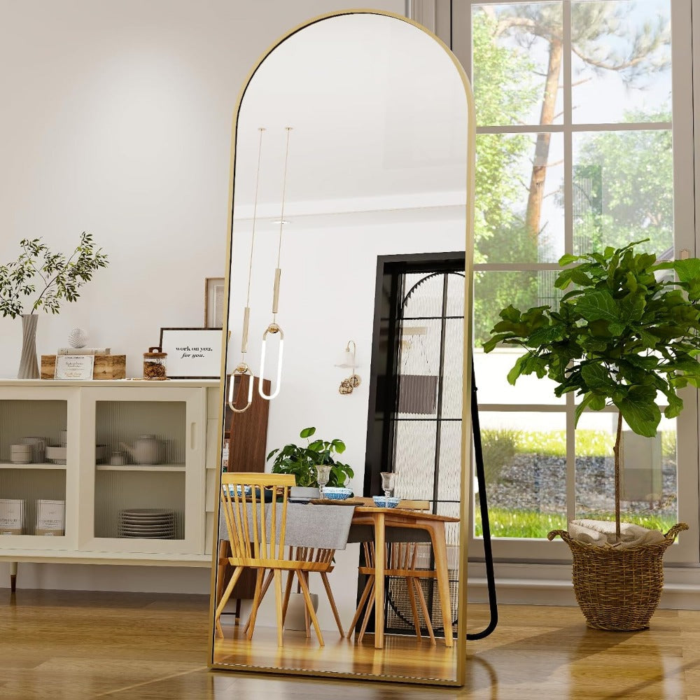BowLift | Elegant Arched Full-Length Gold Mirror with High-Definition Aluminum Frame