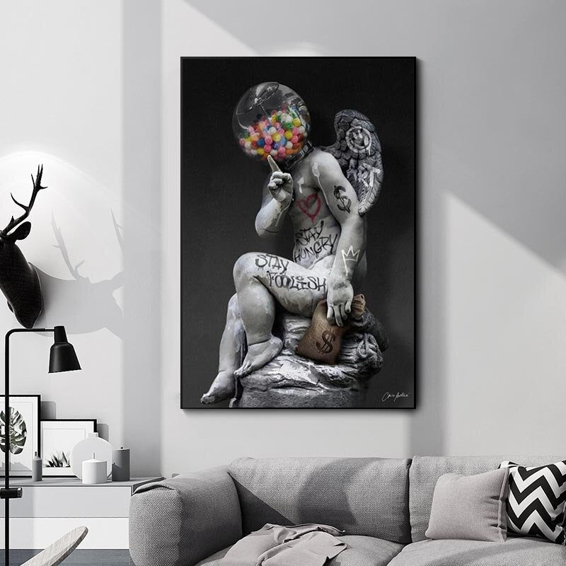 David Head Sculpture Graffiti - Canvas Wall Art Painting | Bowlift