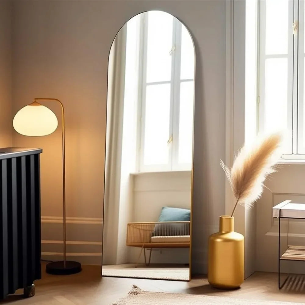 BowLift | 18" x 58" Arched Full Length Mirror with Stand – Elegant Gold Design