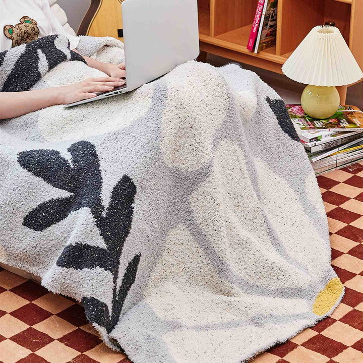 BowLift | Boho Floral Leaves Microfiber Knitted Throw Blanket - Soft, Cozy, and Decorative
