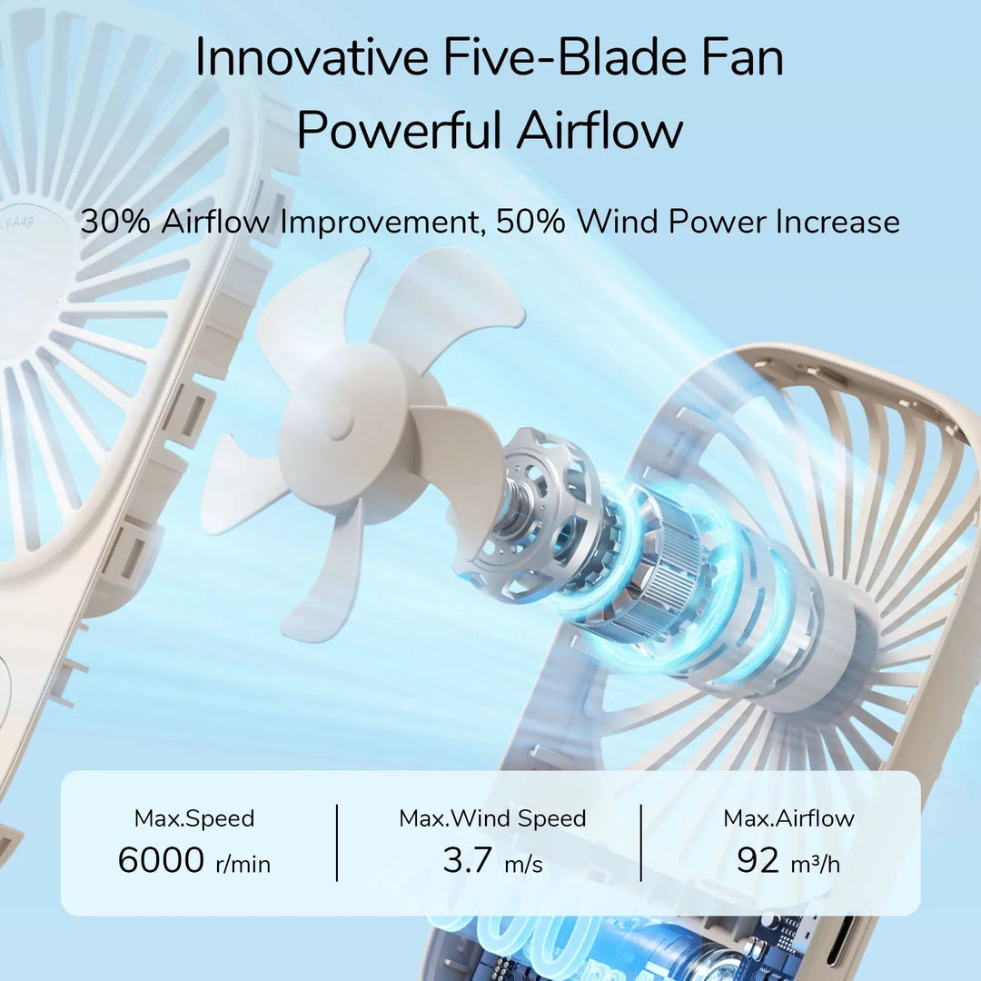 Mini Handheld USB Rechargeable Fan with 3 Speeds, Portable Lash Fan & Desk Stand | Bowlift