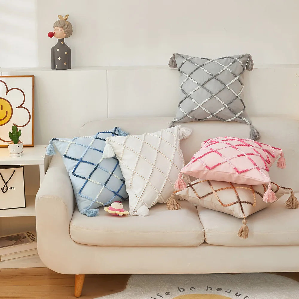 BowLift | Nordic Geometric Tassel Cushion Cover – Stylish Gradient Decorative Pillow Case
