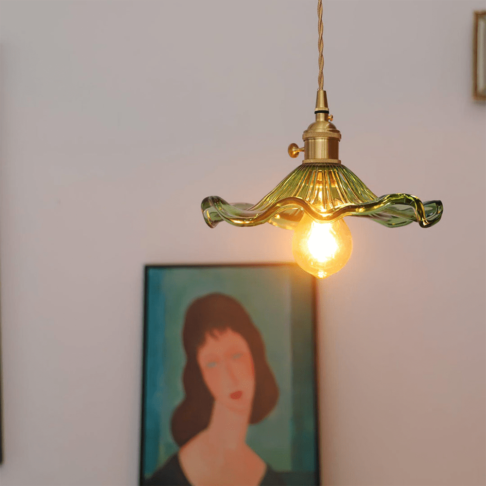 BowLift | Elegant Hibiscus Flower Pendant Light – Glass & Brass Hanging Lamp