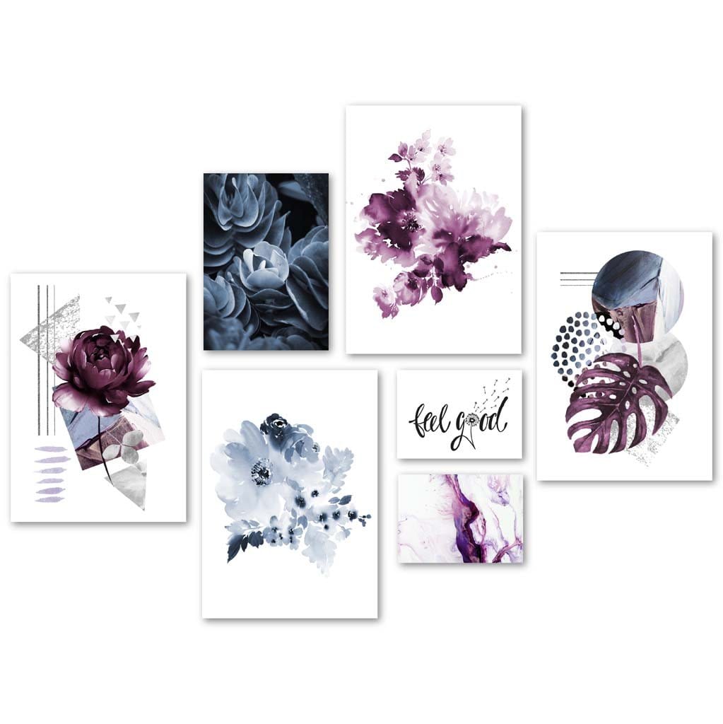 Abstract lilac and blue floral gallery wall | Bowlift