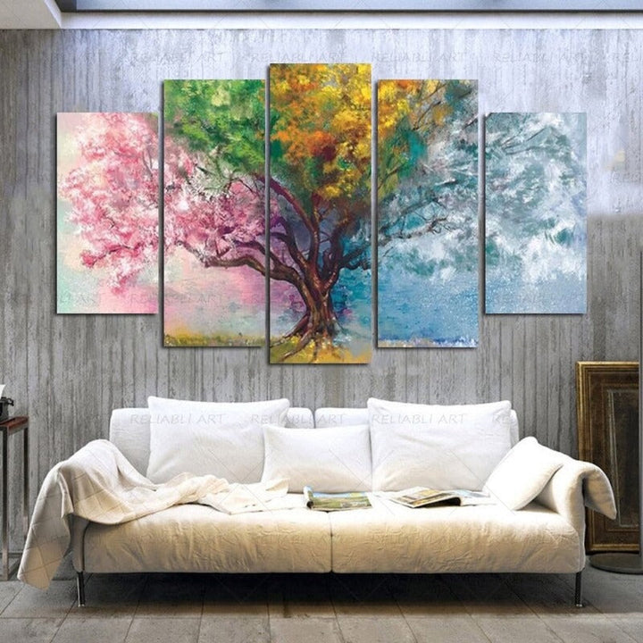 5 Panels "Colorful Seasonal Tree"- Wall Art Modular Pictures Posters | Bowlift