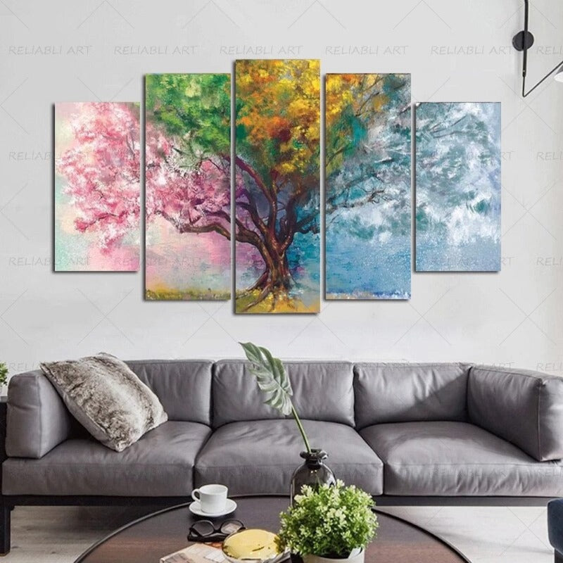 5 Panels "Colorful Seasonal Tree"- Wall Art Modular Pictures Posters | Bowlift