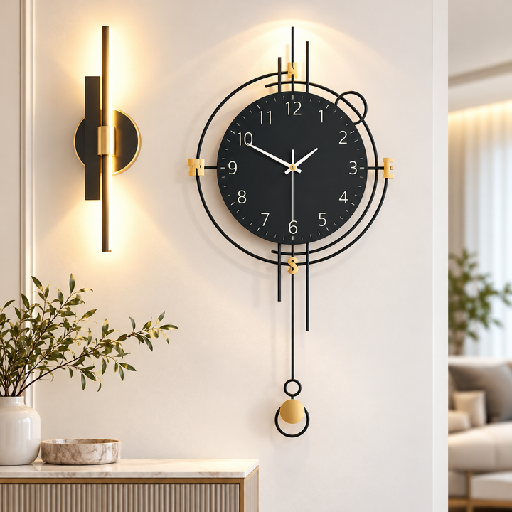 Modern Pendulum Compass-Style Metal Wall Clock Bowlift