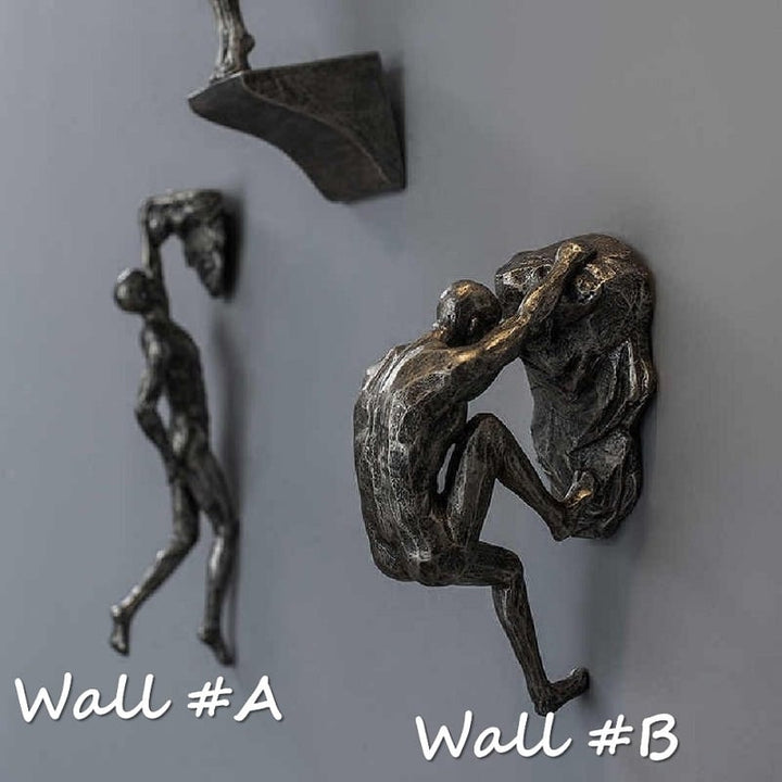 BowLift | Wall Climbing Man Sculpture | Modern Resin Wall Art Decor | Creative Hanging Statue