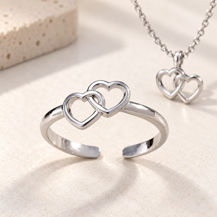 Adjustable Stainless Steel Double Heart Open Ring Bowlift