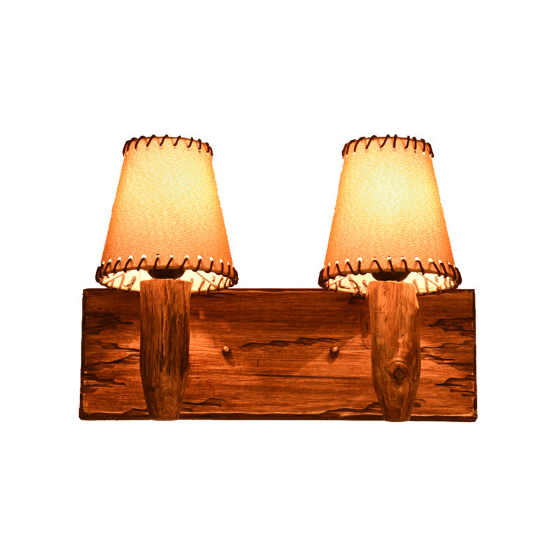 BowLift | 1/2-Light Tapered Wall Lamp Industrial Wooden Fabric Wall Lamp Fixture for Dining Room