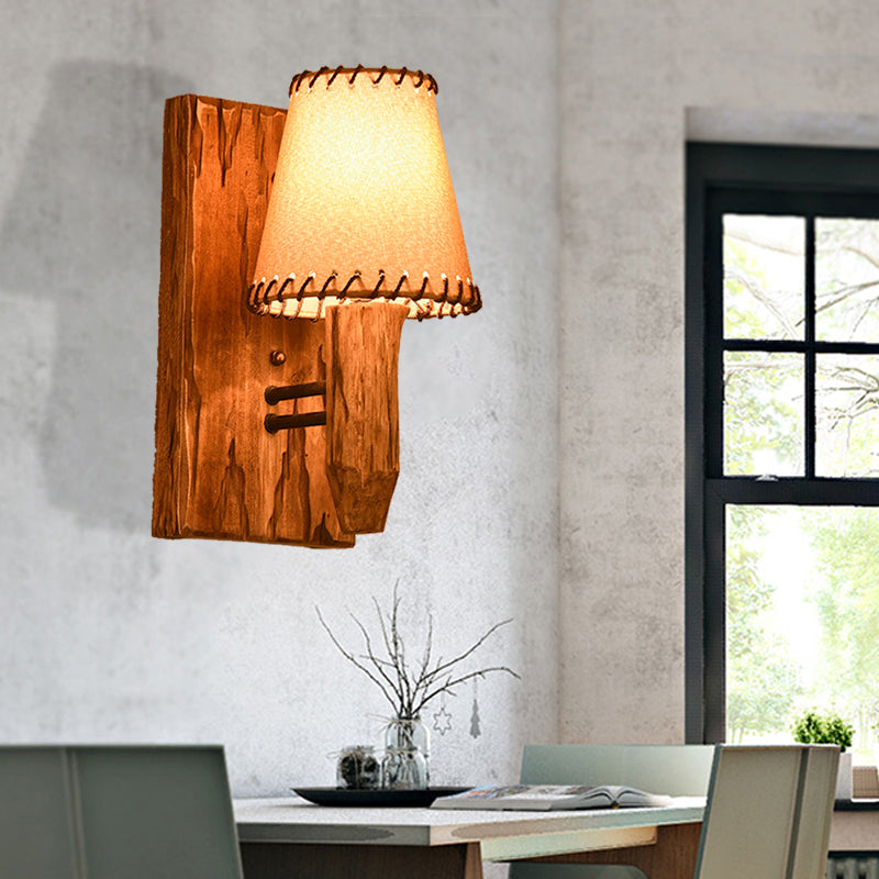 BowLift | 1/2-Light Tapered Wall Lamp Industrial Wooden Fabric Wall Lamp Fixture for Dining Room