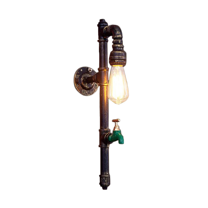 BowLift | 1-Bulb Pencil Tube Arm Wall Light Vintage Bronze Metal Wall Mounted Lamp with Faucet Decoration