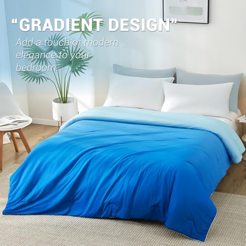 Cooling Comforter Absorbs Body Heat to Keep Cool, Double-Sided Cooling Blanket for Hot Sleepers  Cool Fabric Q-Max>0.5, Lightweight Summer Comforter Cold Blanket, Gradient Dark Blue | Bowlift