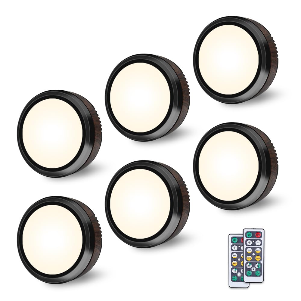 BowLift | Leastyle Remote Control Led Puck Light, dimmable battery-operated Under Cabinet Light - 6 Pack Natural White