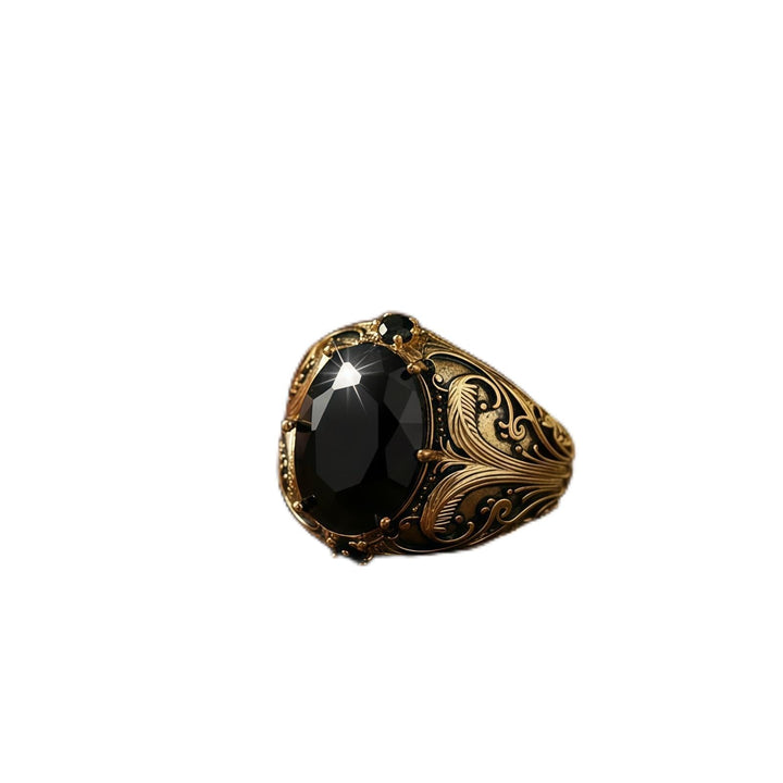Engraved Mens Black Stone Ring Bowlift