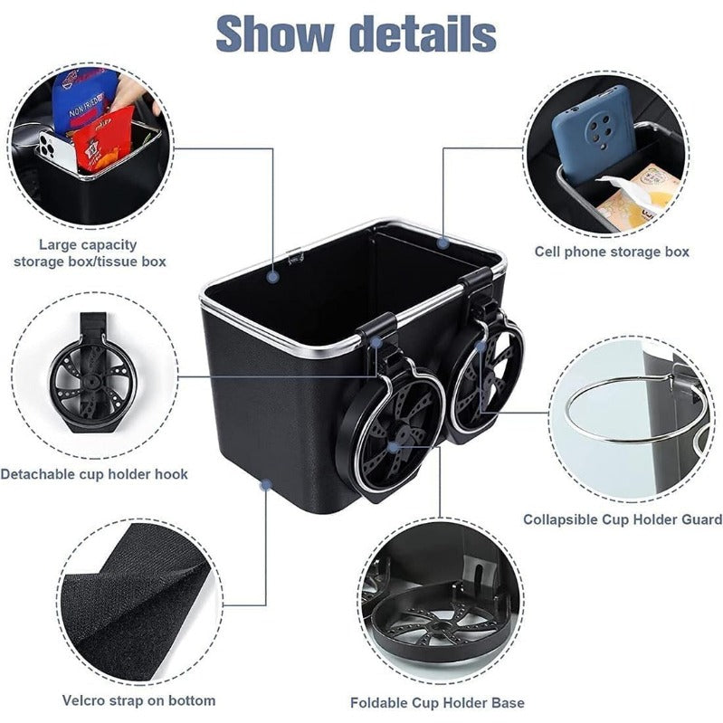 Armrest Organizer with Twin Fold-Flat Cup Holders Bowlift