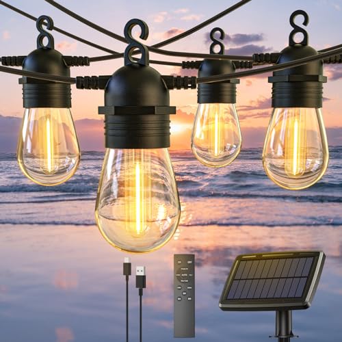 BowLift | 52FT Solar String Lights for Outdoor with Remote Control, Warm White
