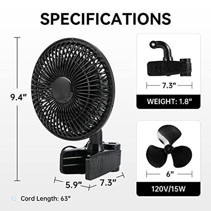 Grow Tent Poles Clip Fan Monkey Fan 6inch black | Bowlift
