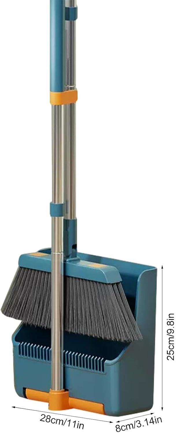 BowLift | Large Broom and Dustpan Set – Long Handle with 180° Rotating Broom Head – Clavira