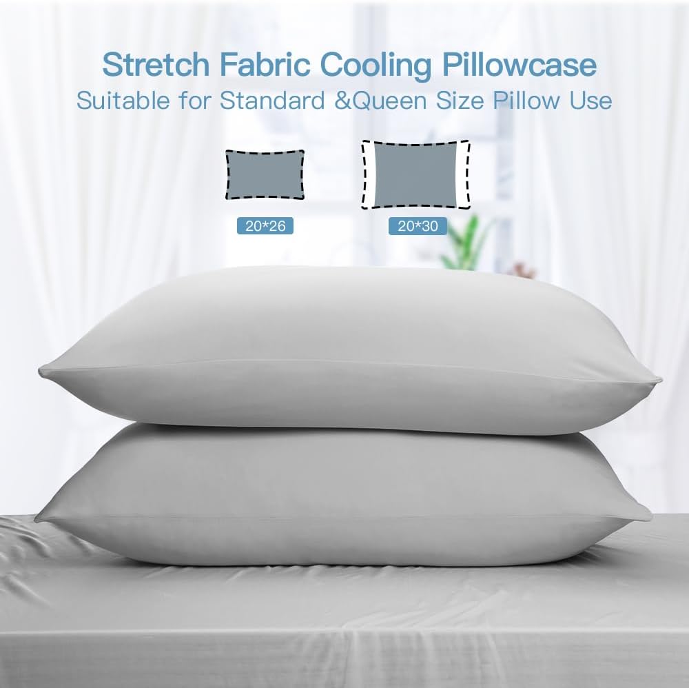 2-Pack Cooling Pillowcases – Q-Max >0.5 , Anti-Static, Hidden Zipper,, Color Gray | Bowlift