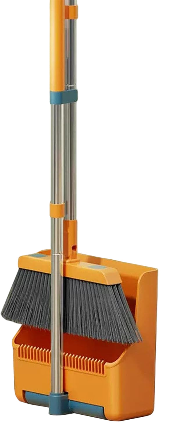 BowLift | Large Broom and Dustpan Set – Long Handle with 180° Rotating Broom Head – Clavira