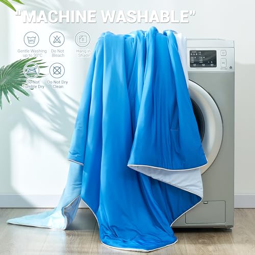 Cooling Comforter Absorbs Body Heat to Keep Cool, Double-Sided Cooling Blanket for Hot Sleepers  Cool Fabric Q-Max>0.5, Lightweight Summer Comforter Cold Blanket, Gradient Dark Blue | Bowlift