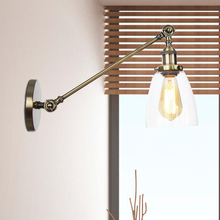 BowLift | Black/Bronze/Brass 1-light Wall Lamp Fixture Industrial Style Clear Glass Cone Light with Arm, 8"/12" L