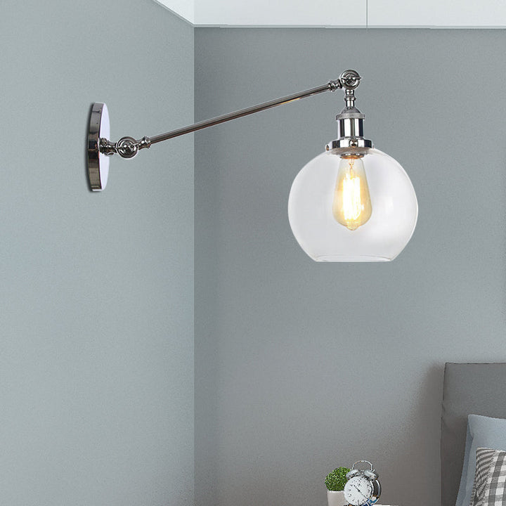 BowLift | Clear Glass Globe Wall Lighting Country House 1 Light Living Room Fixture in Black/ Brass/ Bronze with Arm, 8"/12" L